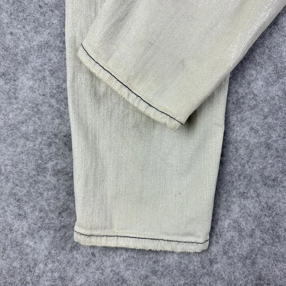 7 Seven For All Mankind 7FAM Jeans Womens 26 Beige Blue Metallic Coated Skinny* - Picture 7 of 16